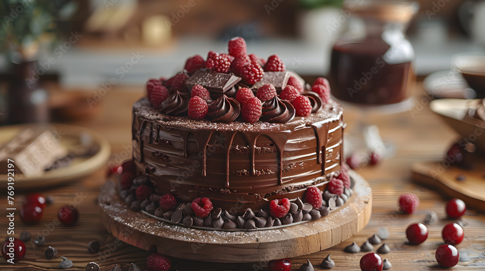 Cinematic HD Wallpaper of Chocolate Cake on Decorated Table