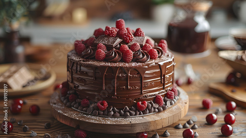 Cinematic HD Wallpaper of Chocolate Cake on Decorated Table