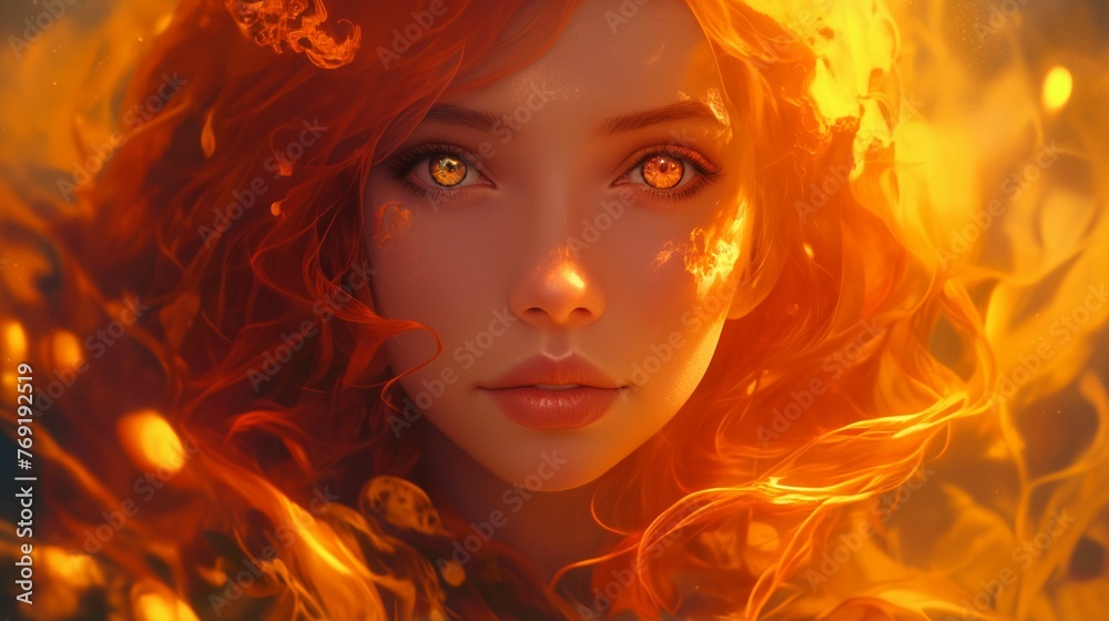 Illustration of girl with vibrant orange hair.