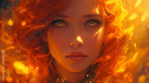 Illustration of girl with vibrant orange hair.