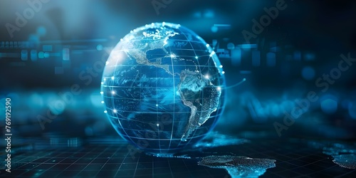 Global Connectivity and Internet Technology: A Wireframe Globe with Earth Map Background. Concept Global Connectivity, Internet Technology, Wireframe Globe, Earth Map Background