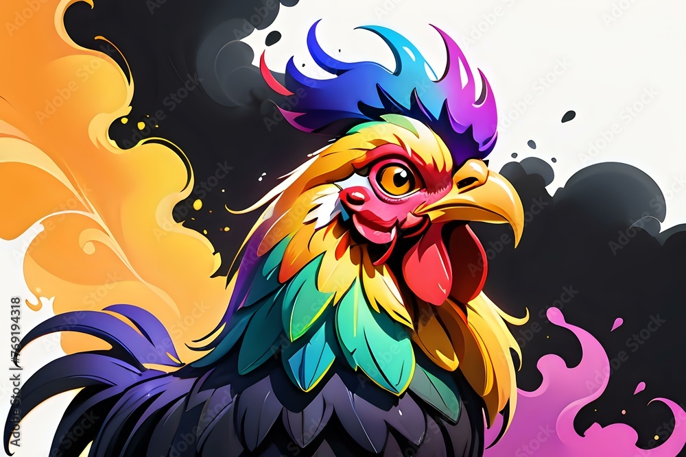 Vibrant Crest Rooster.

A dynamic rooster illustration with vivid plumage, perfect for impactful design and farm themes.