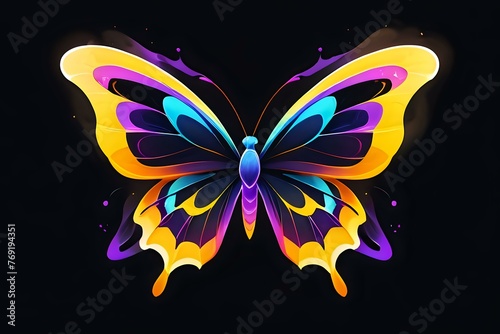 Neon Lepidoptera Grace.Illuminated butterfly graphic in neon hues, ideal for nature-inspired designs and vibrant decor.