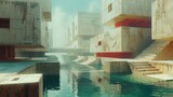 水路と白い建造物,Generative AI AI画像