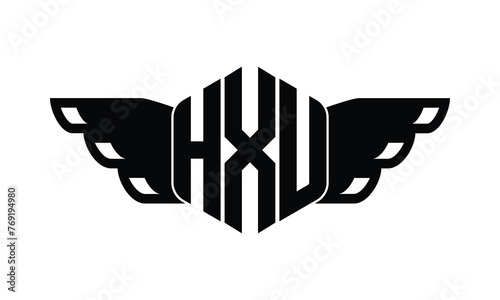 HXU polygon wings logo design vector template.