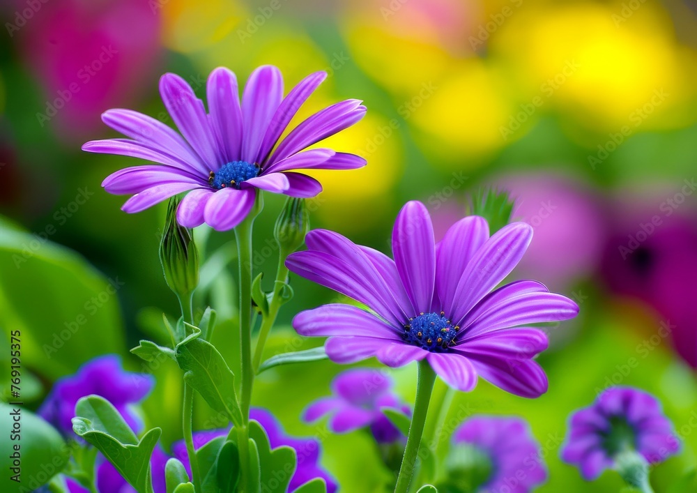 Illustration of Dreamy Purple Daisies in Soft Light, Beauty of the Natural World. Generative AI. Illustration of Dreamy Purple Daisies in Soft Light, Beauty of the Natural World. Generative AI.