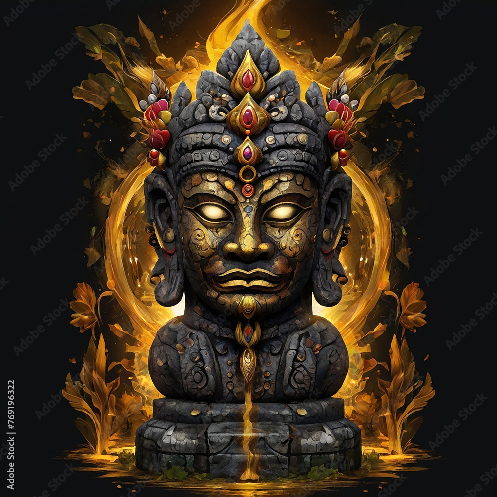 Cartoon thai totem on black backround