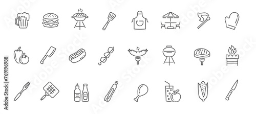 Set of barbecue icons. BBQ grill. Editable stroke