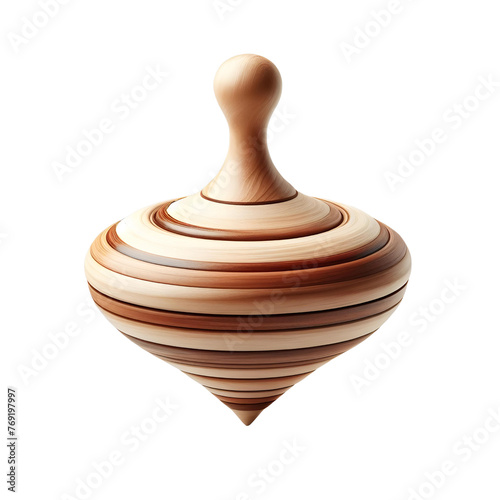 wooden spinning top isolated on transparent background  photo