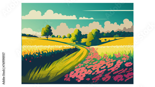 Landscape of blooming field.