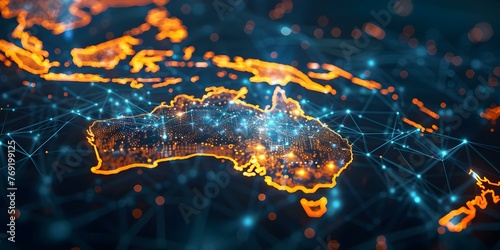 Australia's Digital Map: Visualizing Global Network Connectivity. Concept Digital Transformation, Geographic Information Systems, Global Connectivity, Data Visualization, Australian Technology