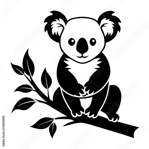 Vector, Koala on brance silhouette SVG, laser cut, white background	