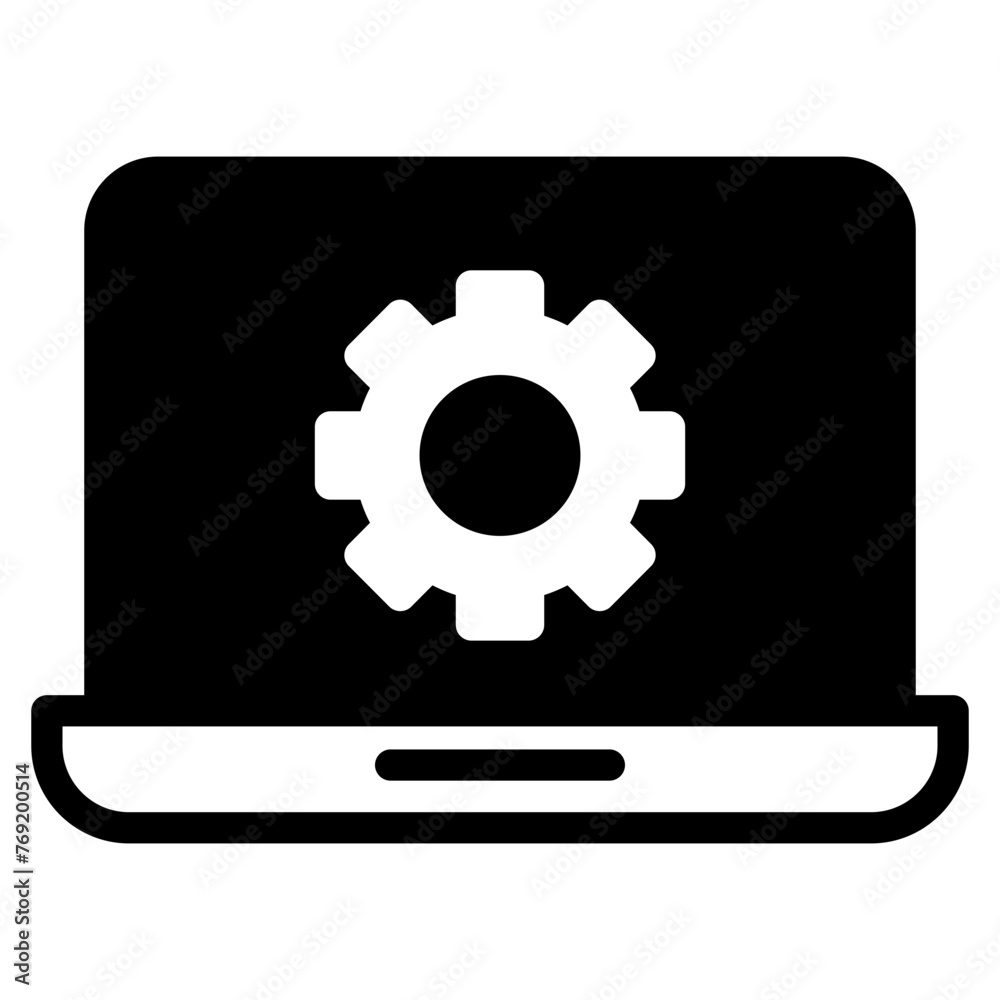 Technical support icon. Computer service. Gears screen laptop. Technical support icon. Computer service. Gears screen laptop.