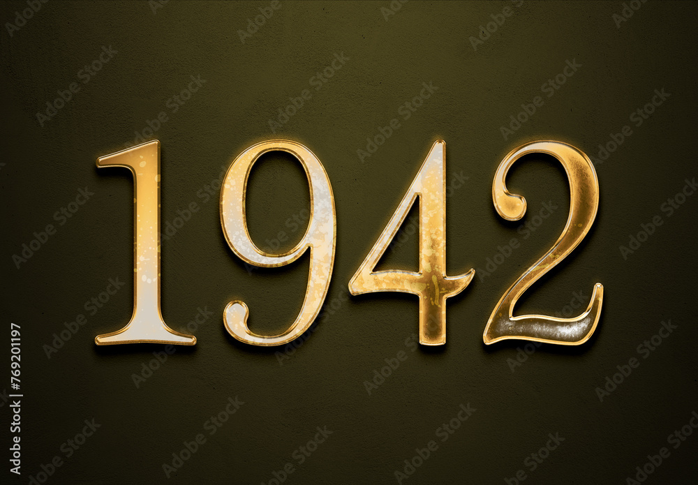 Old gold effect of 1942 number with 3D glossy style Mockup. Old gold effect of 1942 number with 3D glossy style Mockup.