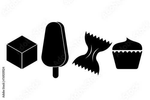 Common glucose rich foods. Minimalist icons isolated on white background. Glucose health awareness concept illustration. Popular sweet foods. Vector.