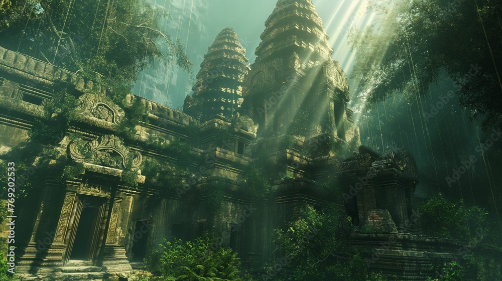 Majestic view of a traditional fantasy temple. Majestic view of a traditional fantasy temple.
