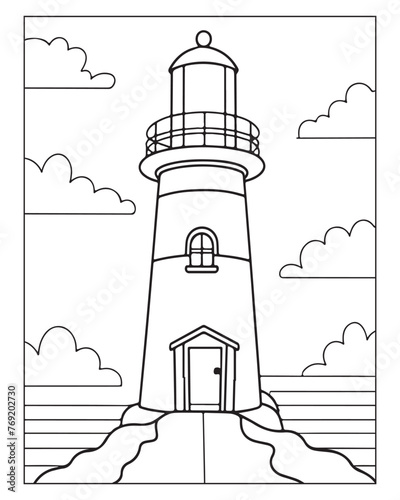 Simple lighthouse coloring page outline vector graphic for kids fun activity learn and educate