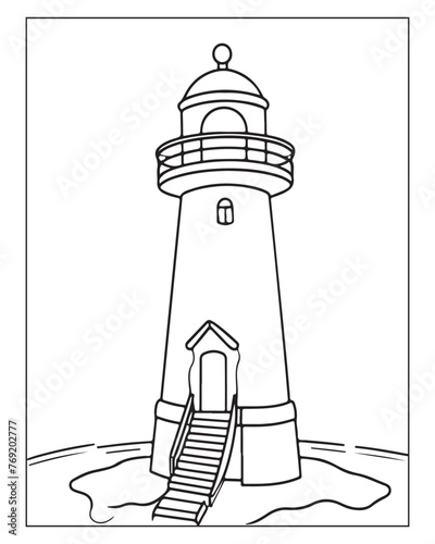 A detailed maritime lighthouse beacon tower design perfect for a fun kids coloring page activity