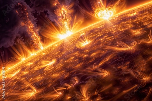 Spectacular Fiery Abstract Background with Dynamic Lines and Particles