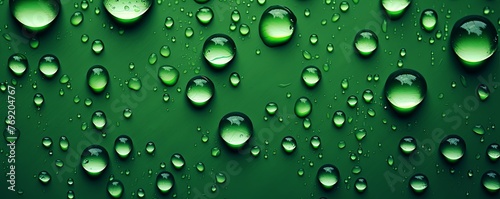 water droplets on all green  matte background