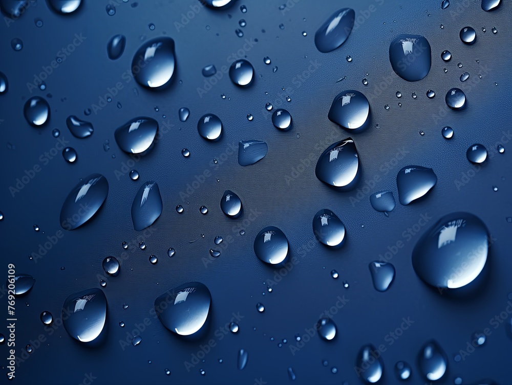 water droplets on all navy blue, matte background