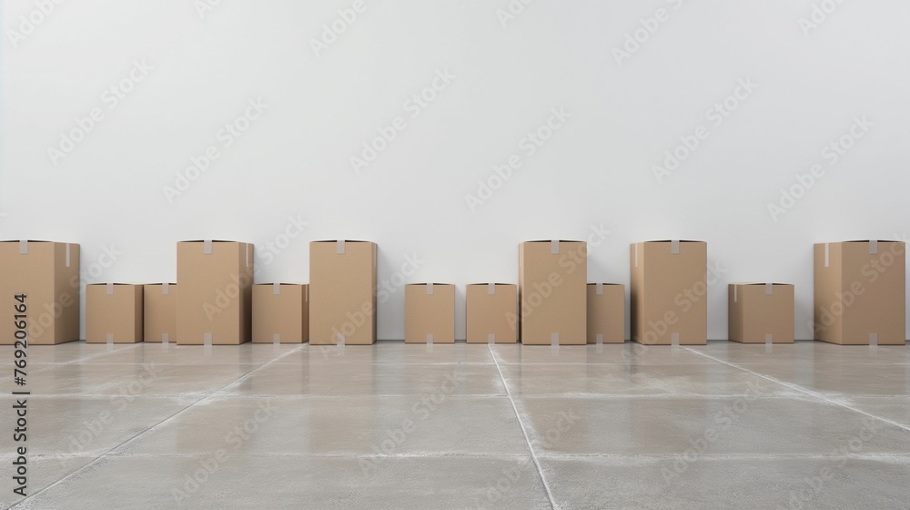 Row of cardboard boxes on a white wall. Row of cardboard boxes on a white wall.