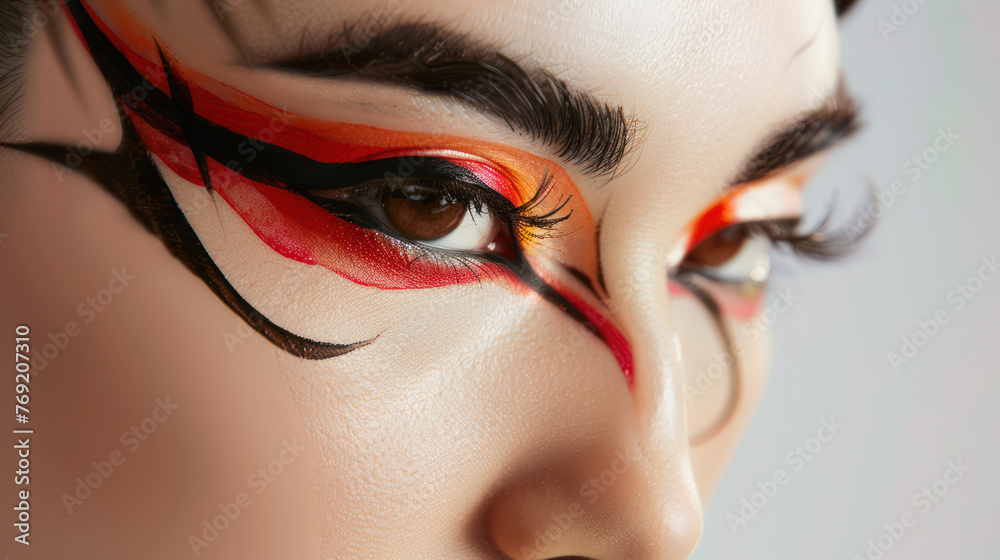 Fototapeta premium A macro half-profile illustration of a traditionally made-up face of a Japanese girl
