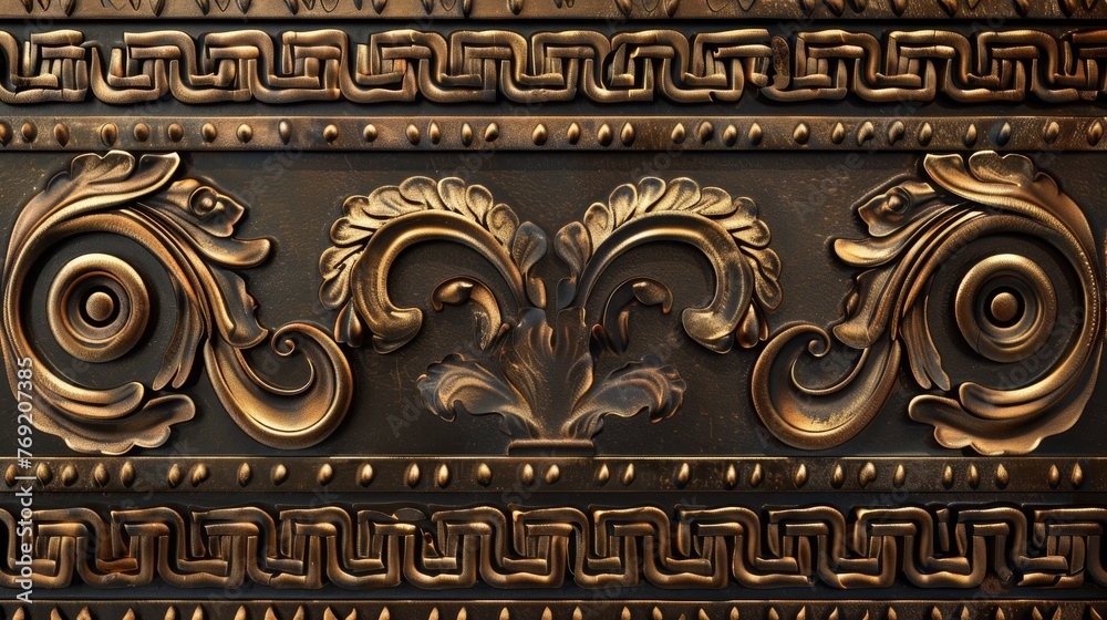 An engraved bronze texture, featuring stylized patterns and motifs common in Greek art, offering a timeless and sophisticated background created with Generative AI Technology