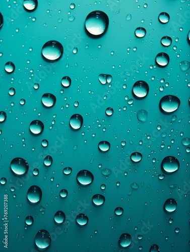 water droplets on all turquoise  matte background