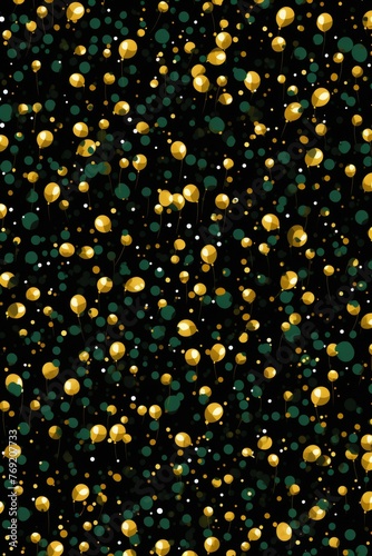 Featuring polystyrene balloons background for a carnival celebration concept, black, green and gold colours, vertical