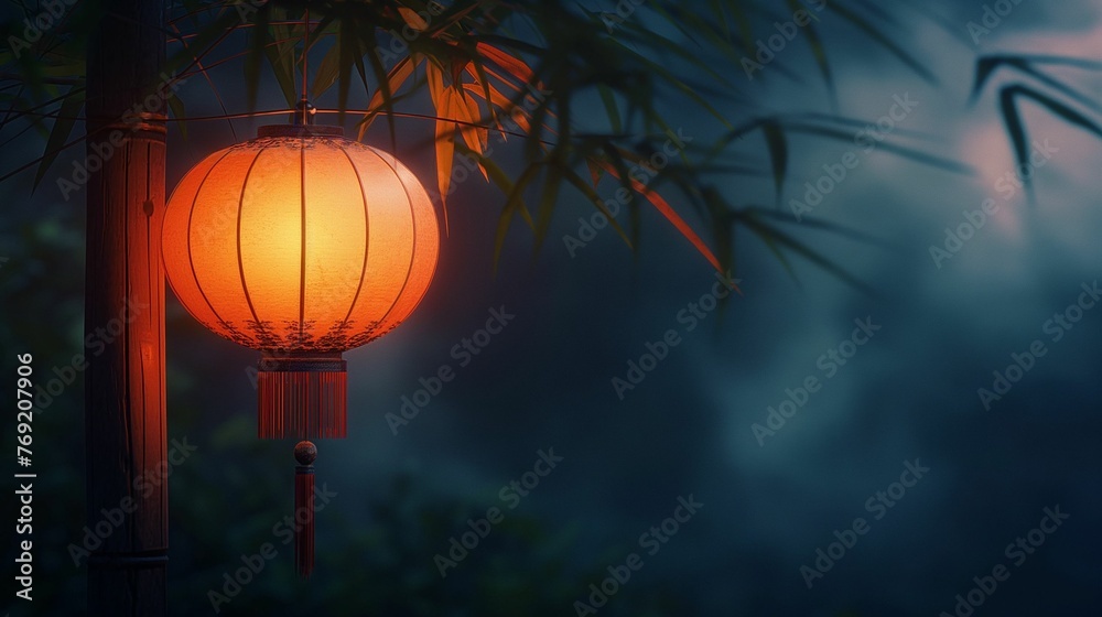Warm glow of a traditional Chinese red lantern.