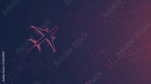 A vector icon illustrates the path of an airplane flight with a starting point and a dashed line trace, symbolizing air travel routes