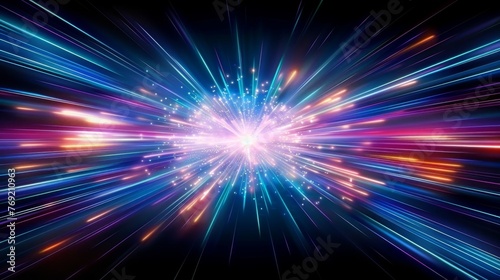 Explosive light burst illustration as dynamic background vivid of glowing energy and abstract space sense of power speed and futuristic design ideal for graphics related to technology science