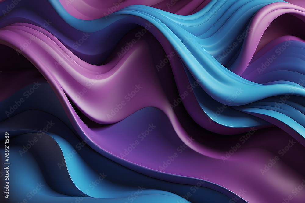 Naklejka premium Gradient blue and purple abstract 3D wavy background design.
