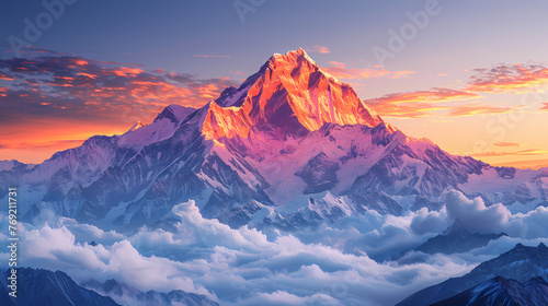 Majestic Dawn  Mountain Peak in Watercolor