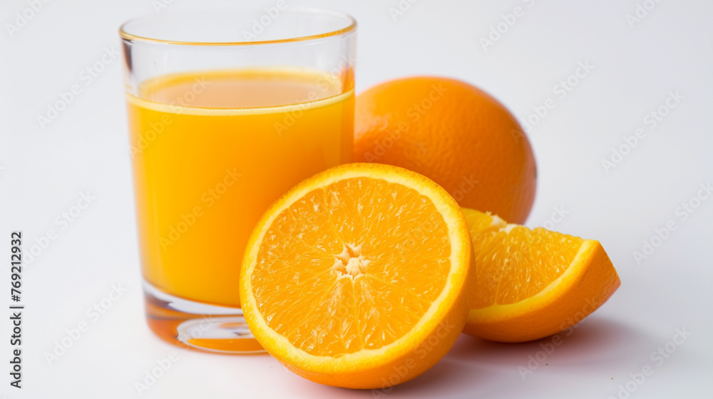 Delicious orange juice on white background . Generative Ai Delicious orange juice on white background . Generative Ai
