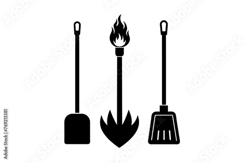 fireplace tool set silhouette vector illustration