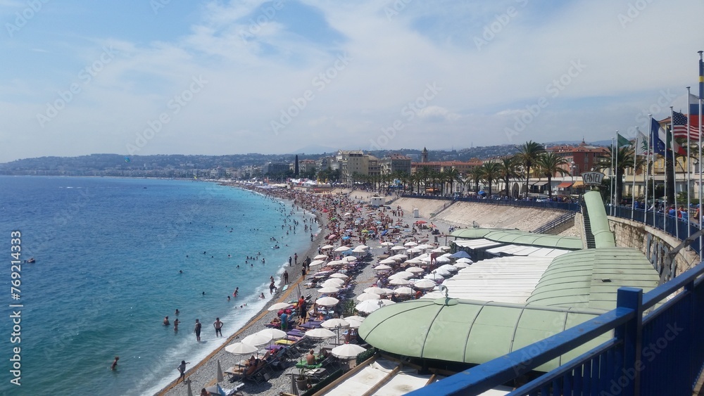 Beach and the Promenade des Anglais at French Riviera in Nice, France