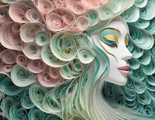Ethereal paper art face with floral elements
