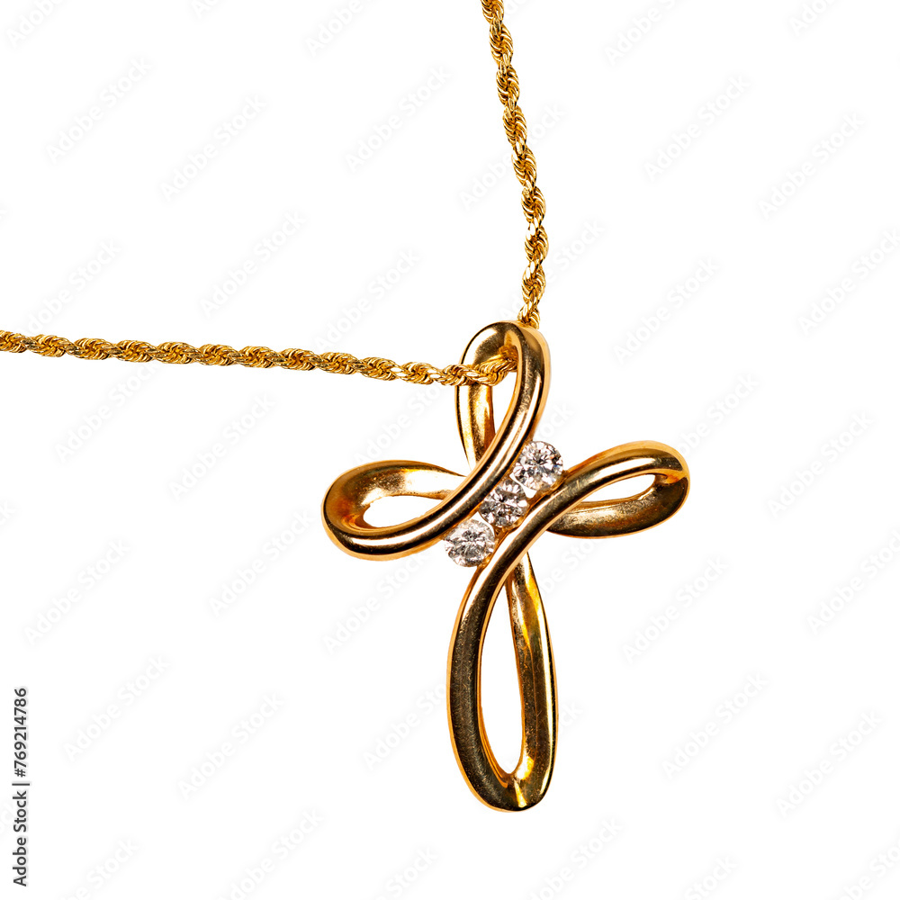 Isolated gold heart necklace with diamonds and chain Isolated gold heart necklace with diamonds and chain