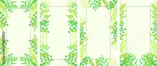 ナチュラルな植物のイラストフレーム、縦型、16:9