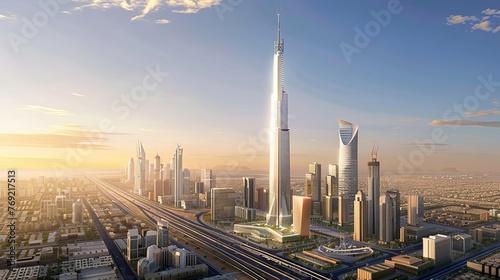 Riyadh's landscape is presented during the day, with a focus on the Kingdom Tower and the city's expanding skyline photo
