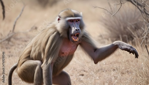 A Baboon Defending Its Territory From Intruders S photo