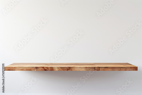 Sleek Wooden Shelf on White Wall - Simplicity Meets Functionality