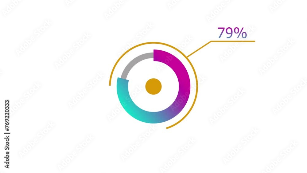 79% circle loading icon diagrams Infographics animation. Abstract storage pie chart sign background video.