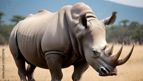 A Rhinoceros With A Majestic Horn