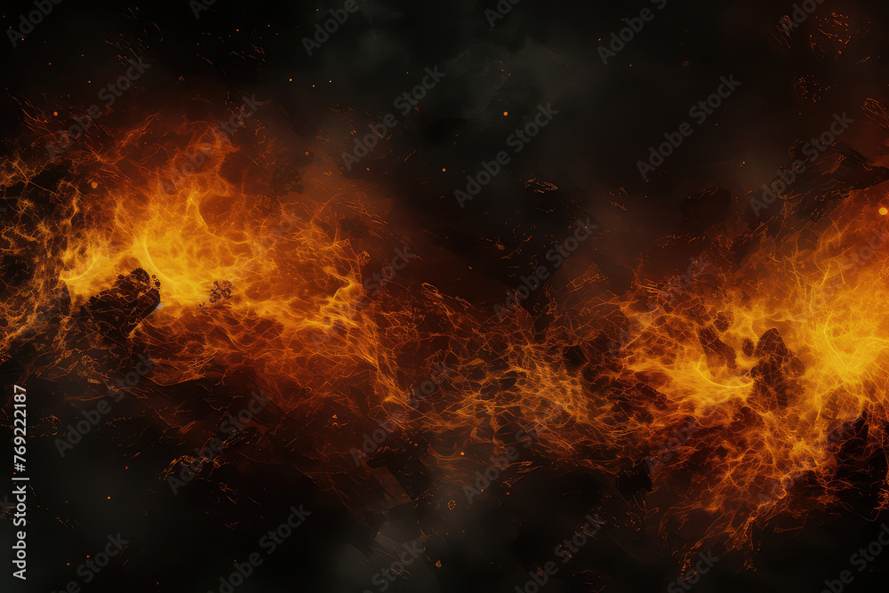 Fire embers particles over black background. Fire sparks background. 3d illustration.
