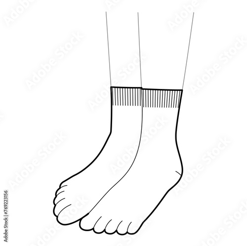 Toe Socks hosiery low cut length. Fashion accessory clothing technical illustration stocking. Vector 3-4 view for Men, women style, flat template CAD mockup sketch outline isolated on white background
