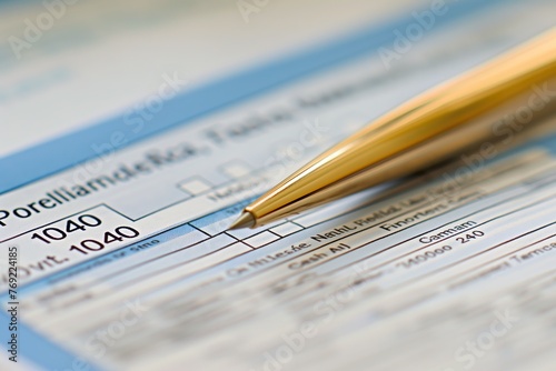 A pen rests on top of a cheque document, showing a financial transaction in progress.