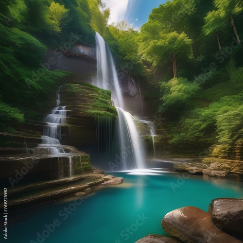 A majestic waterfall cascading down a rocky cliff into a sparkling pool below  surrounded by lush greenery3